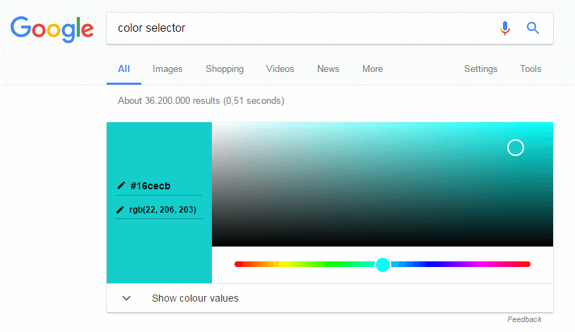Coluor selector in the Google search engine