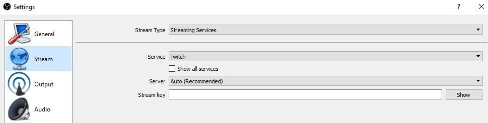 OBS Studio: settings menu