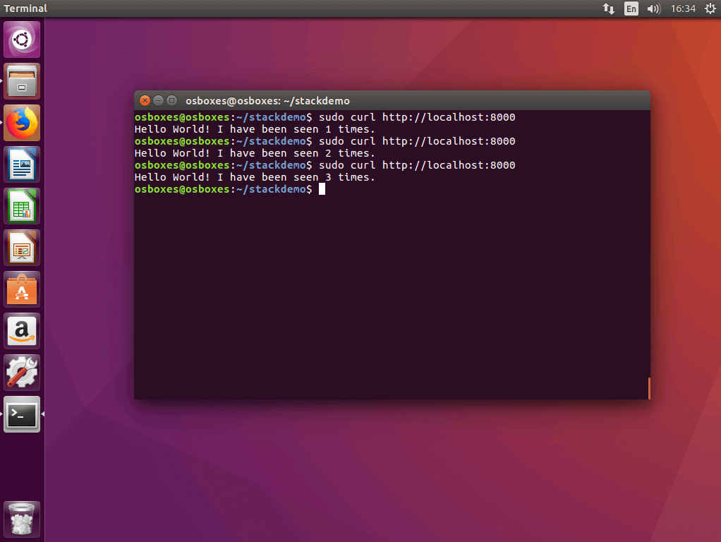 The command “curl” in the Ubuntu terminal