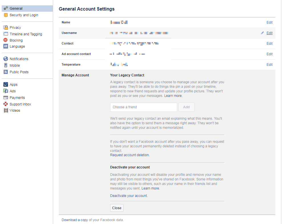 Deactivate your account under “General Account Settings”