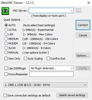 UltraVNC Viewer: settings menu