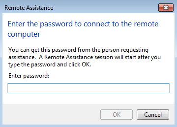 Entry window with a prompt to enter the password into the text field