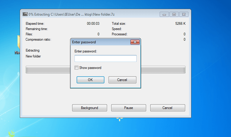 Screenshot of the password input of 7-Zip on Windows