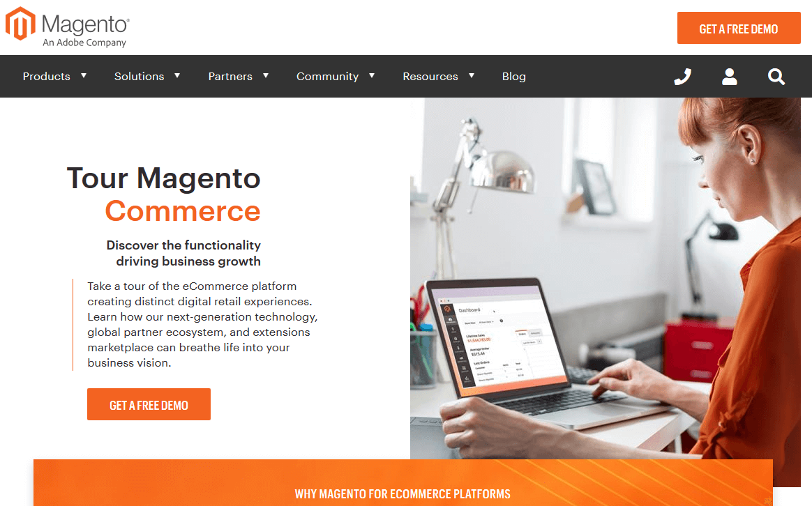 Website of the open source project, Magento