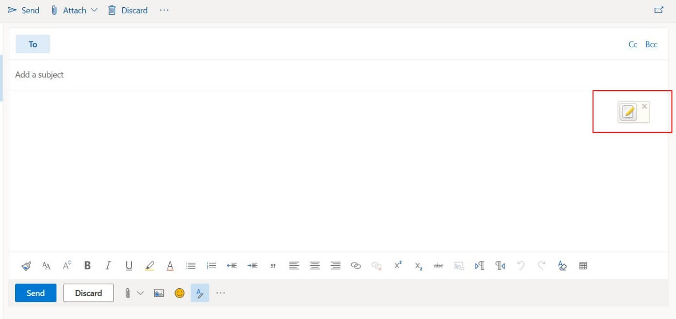 Outlook message editor on the web