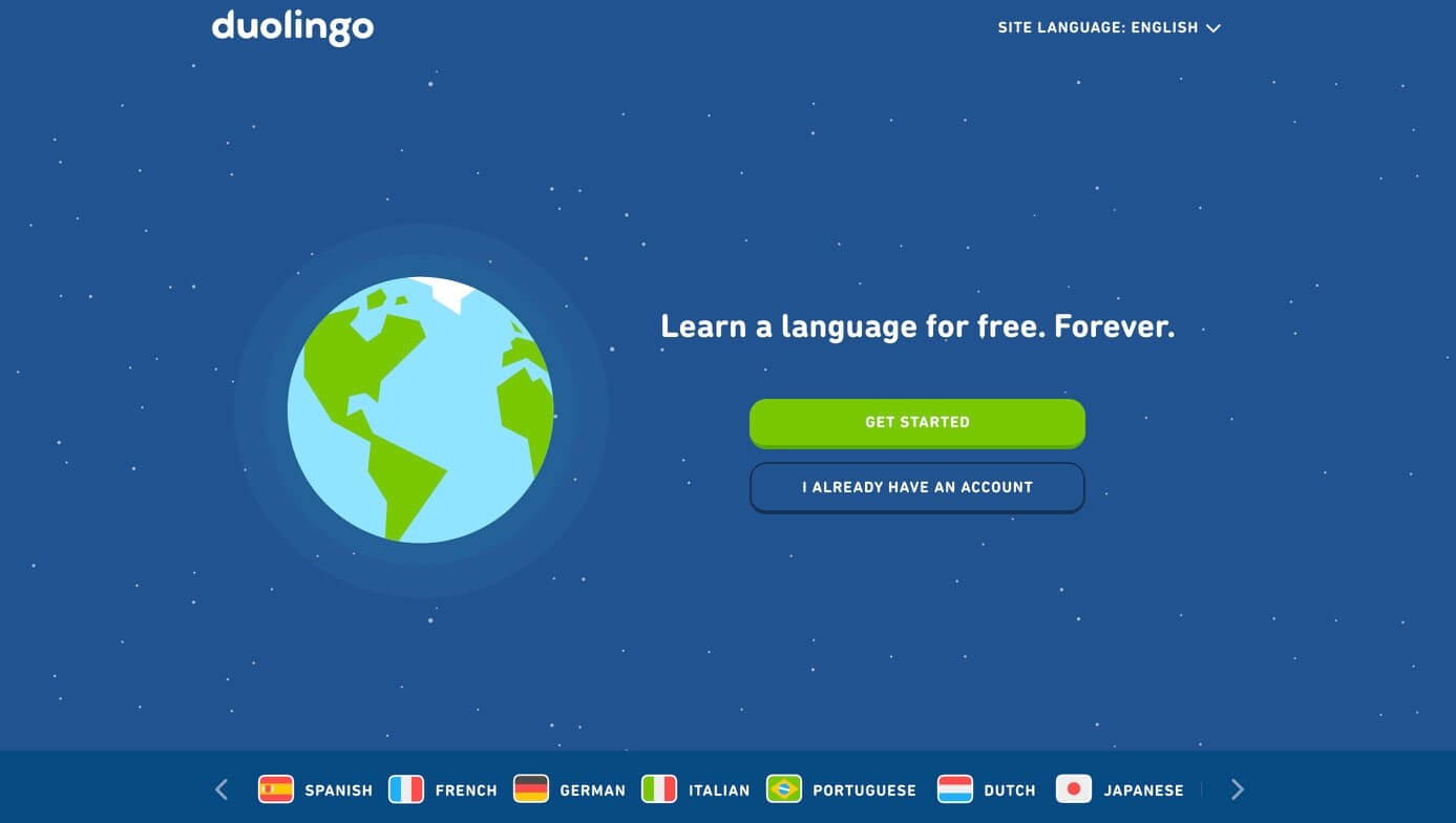 Screenshot of the Duolingo website.