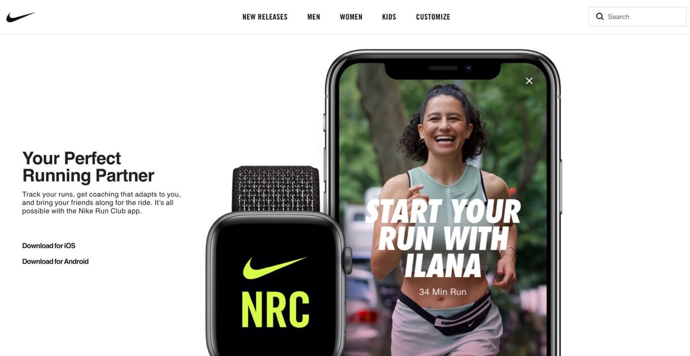 Screenshot of the Nike Run Club website.