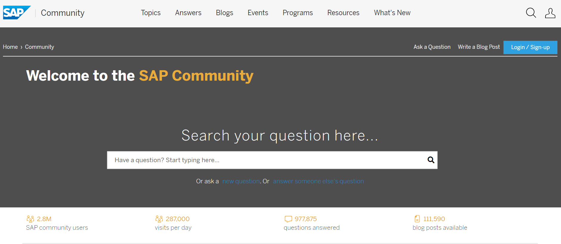 Screenshot of the SAP Community website