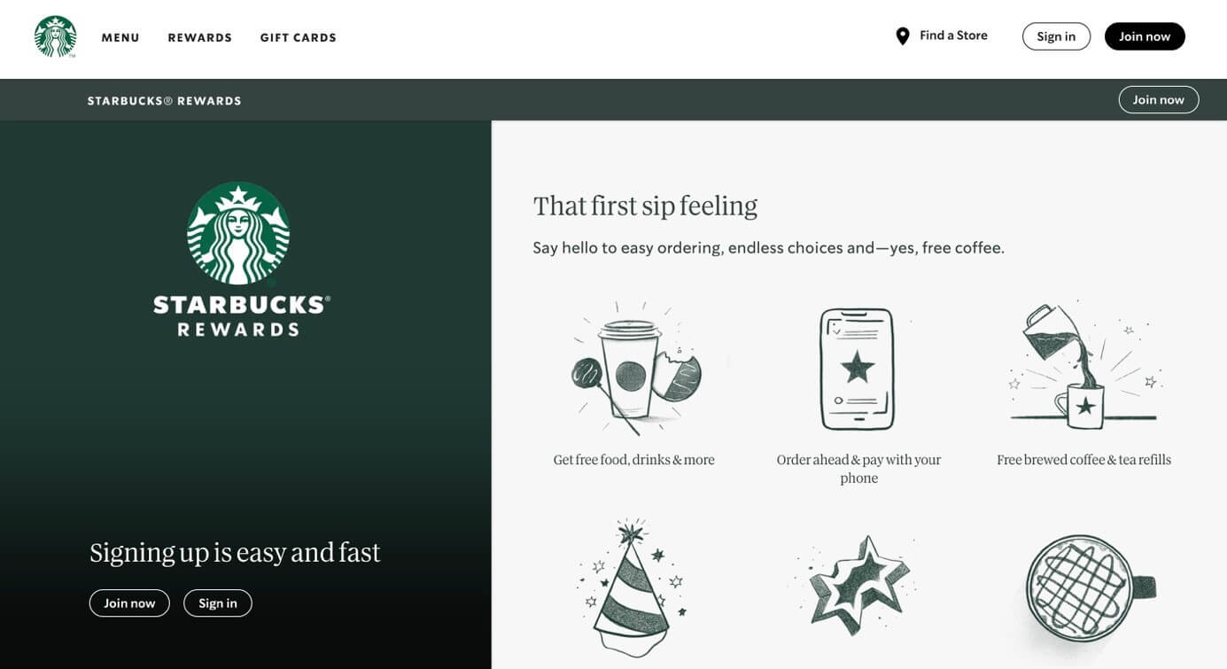 Screenshot of the Starbucks Rewards website.