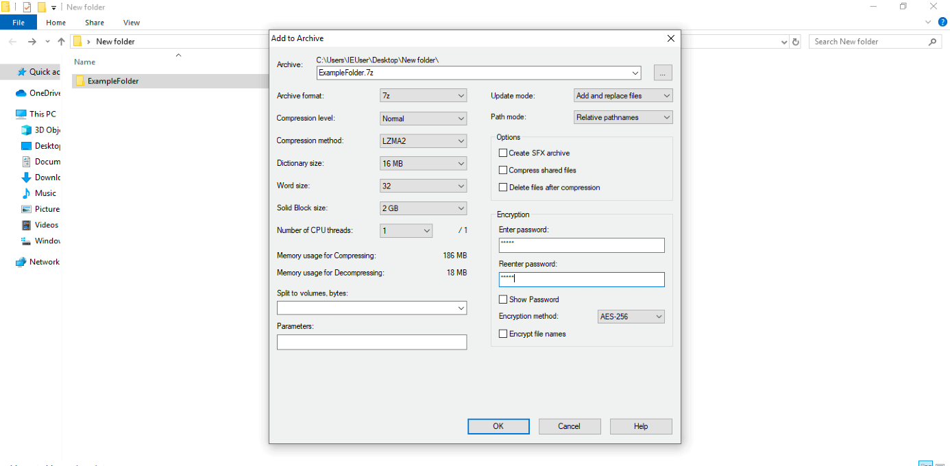 password protect zip file windows 10 command line