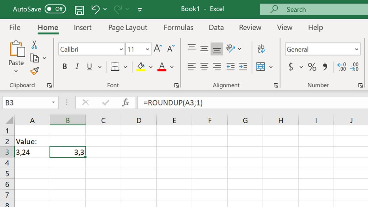 ROUNDUP function in Excel with one decimal place
