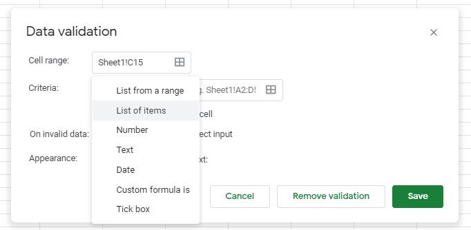 Google Sheets: List of items Google Sheets: List of items