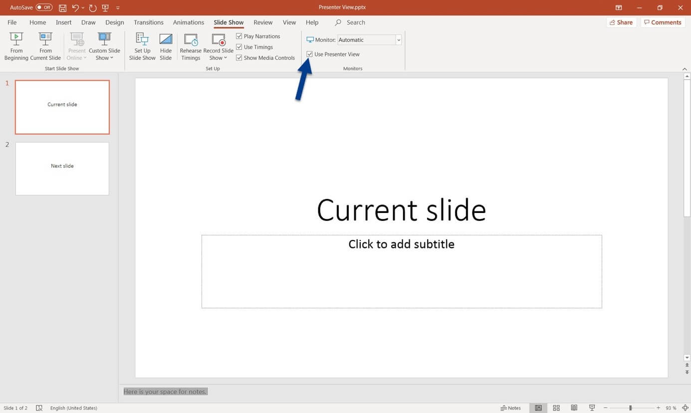 powerpoint presenter view greyed out