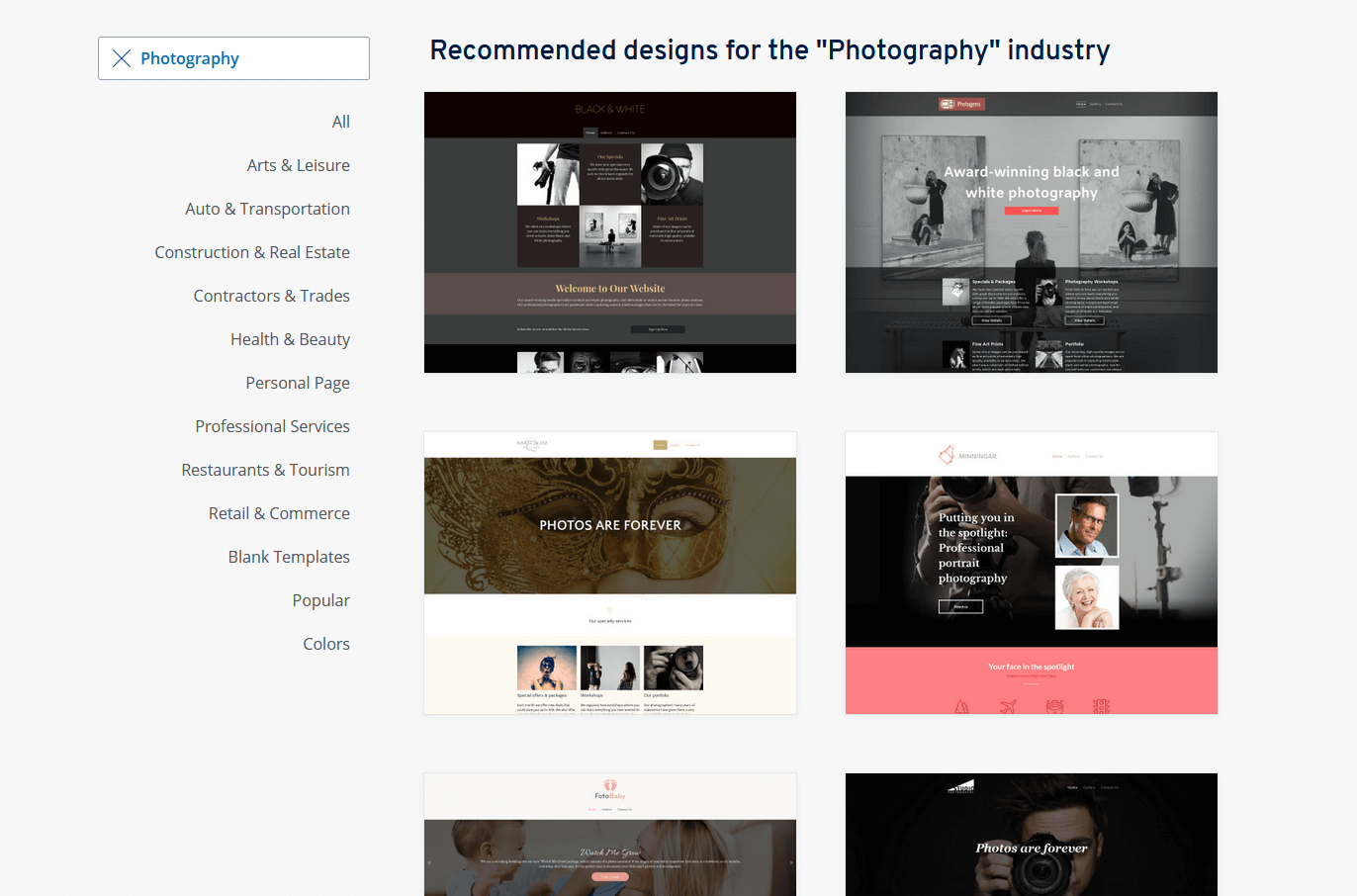 IONOS design templates for your photography website