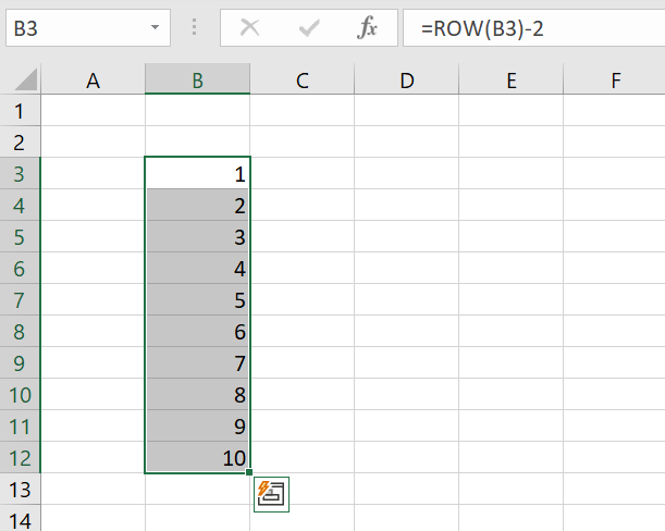 Automatic numbering with the ROW function