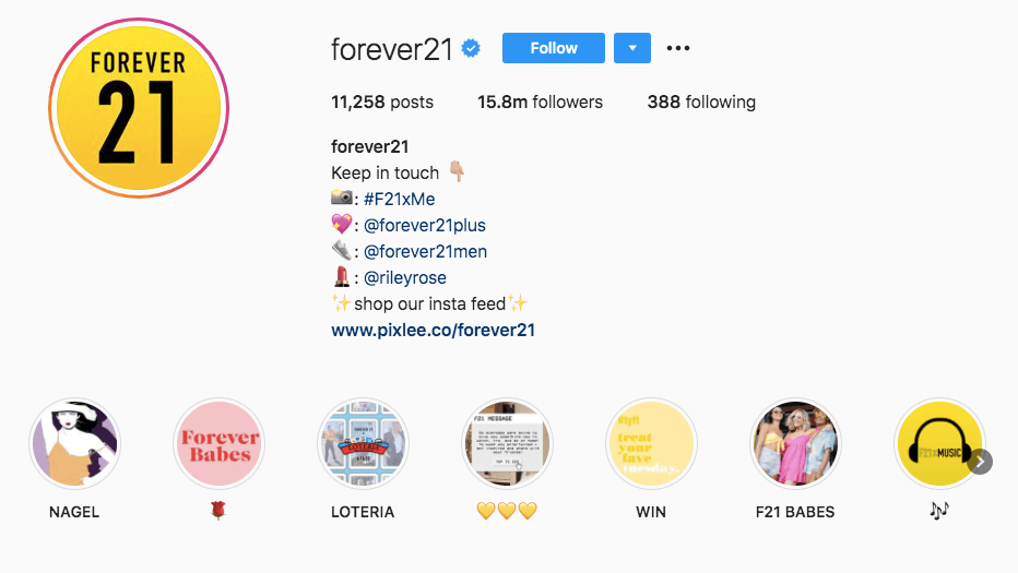 Community hashtag in Forever21’s Instagram bio