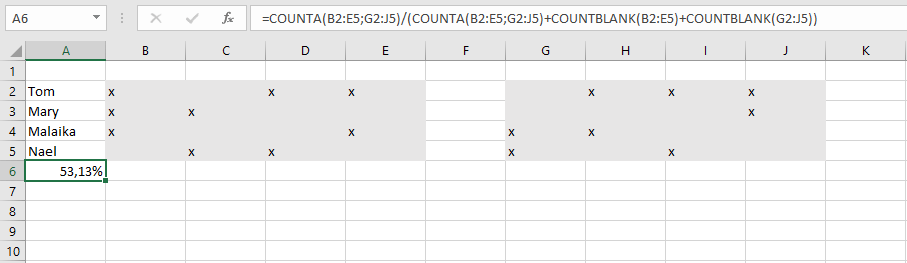 Combining COUNTA and COUNTBLANK in Excel