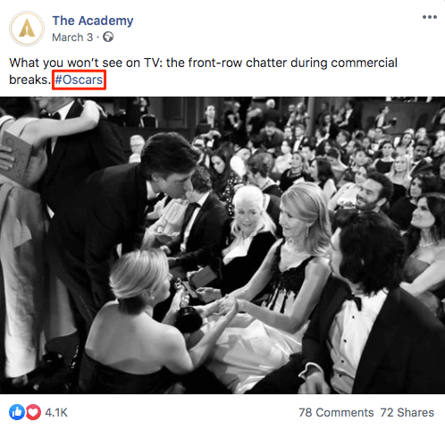 Event hashtag #Oscars on Facebook