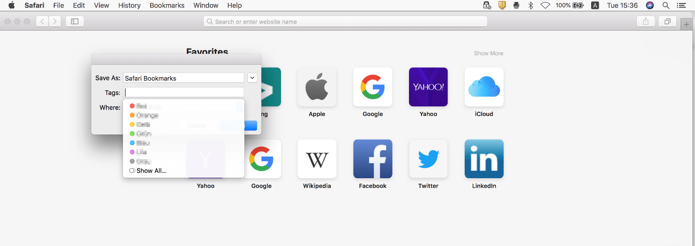 Exporting Safari bookmarks: Tagging option