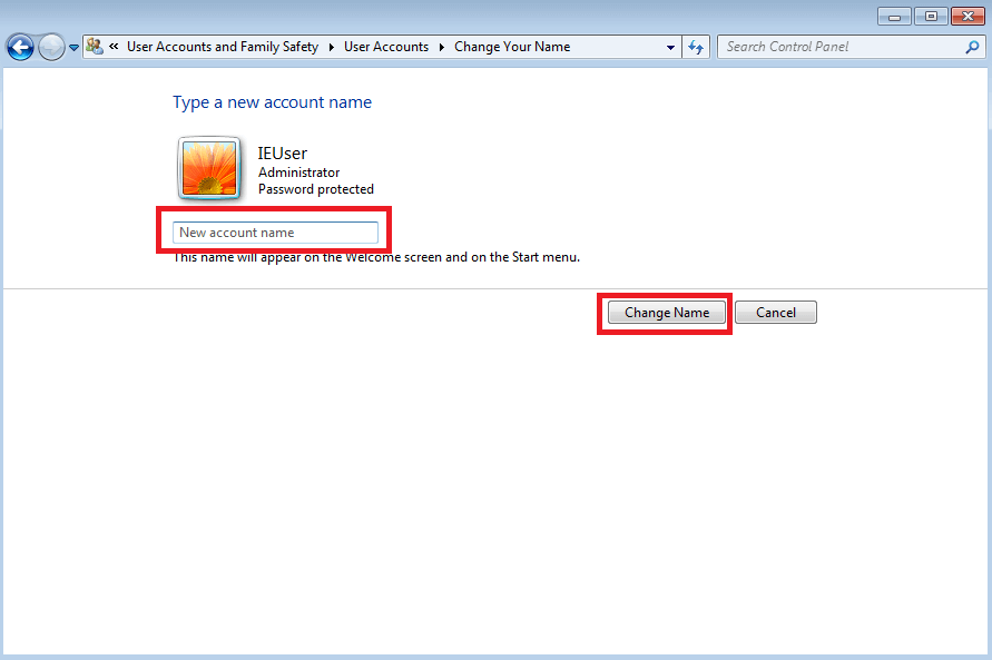 hur man lyckas ändra användarnamn i Windows 7 7