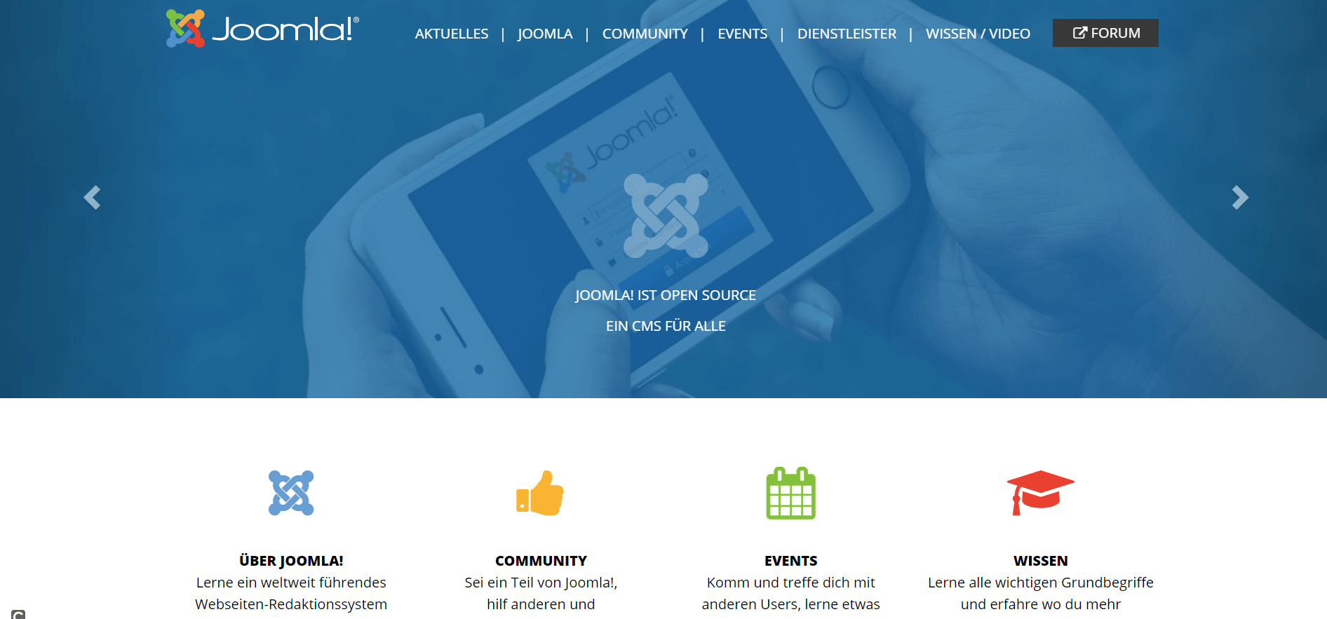 Homepage of the open source CMS project Joomla!