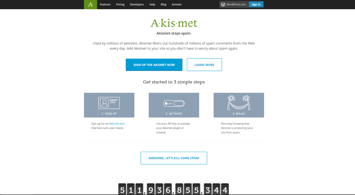 Screenshot of Akismet website