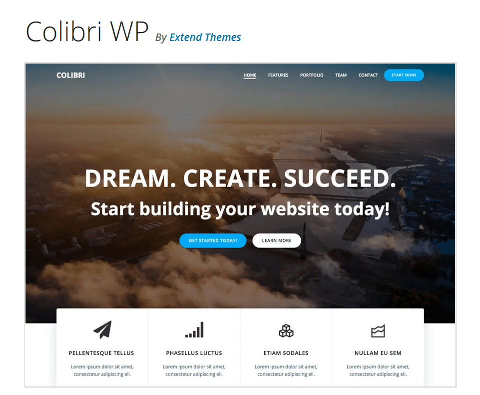 Preview of the WordPress theme “Colibri WP” on WordPress.org