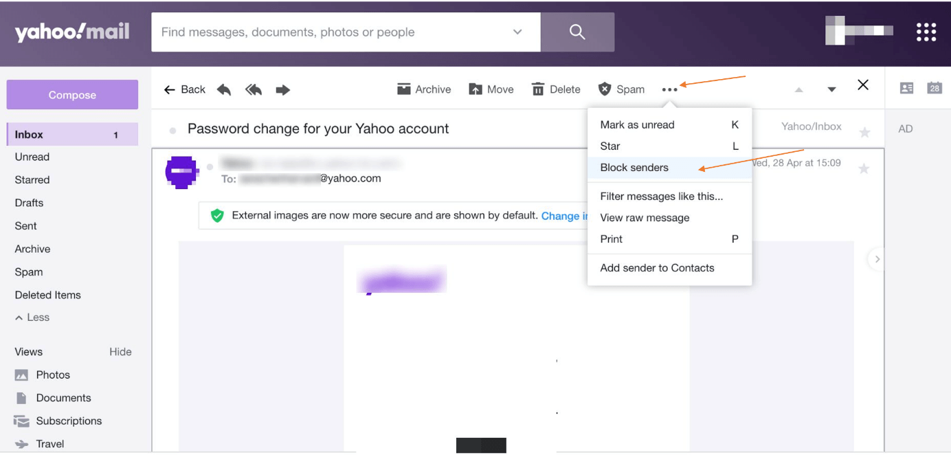 Yahoo options for blocked mail