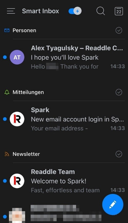 User interface of Spark iOS version