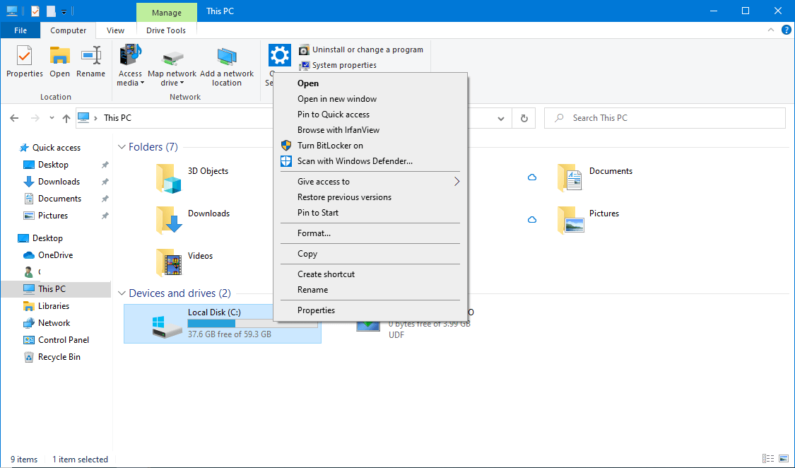 Windows 10: context menu in Explorer