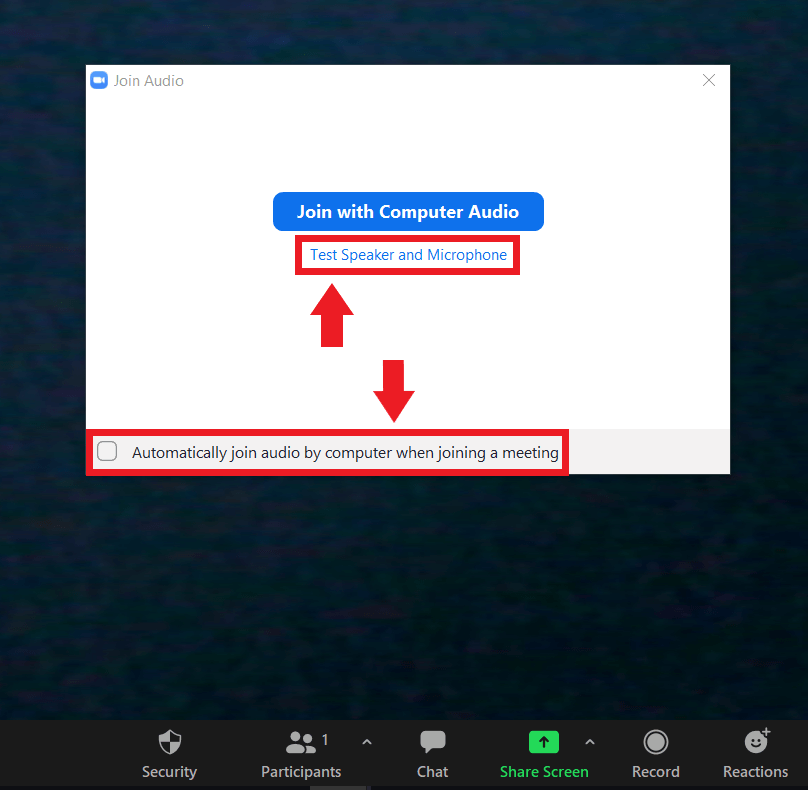 If automatic computer audio connection is disabled, Zoom will ask for access to audio devices