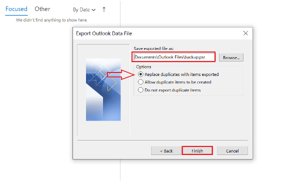 Outlook Import and Export Wizard: exported file location Outlook Import and Export Wizard: exported file location