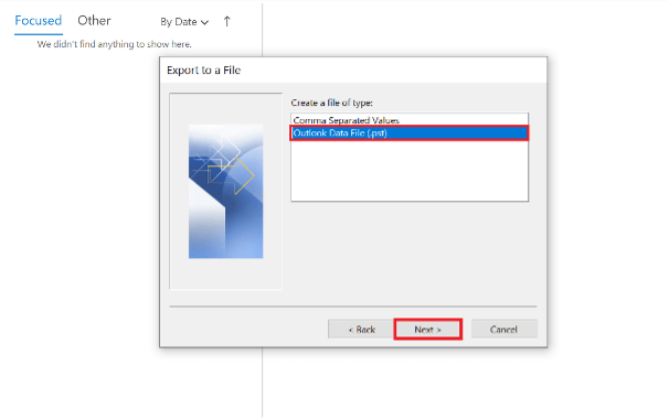 Outlook Import and Export Wizard: available file types Outlook Import and Export Wizard: available file types
