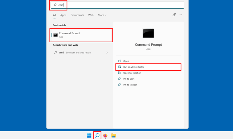 Windows 11 search function: Search result for ‘cmd’