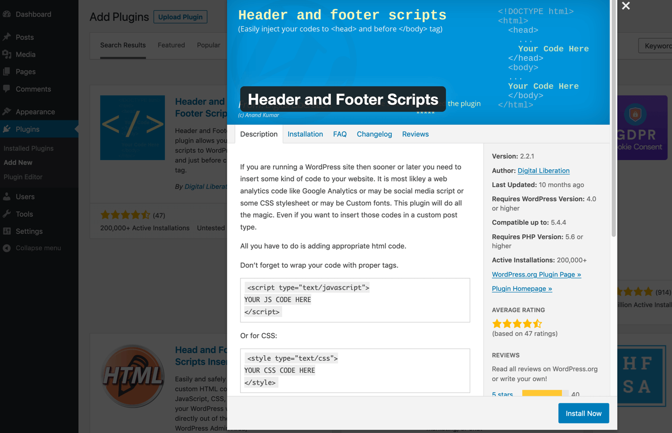 Install Header and Footer Scripts plugin