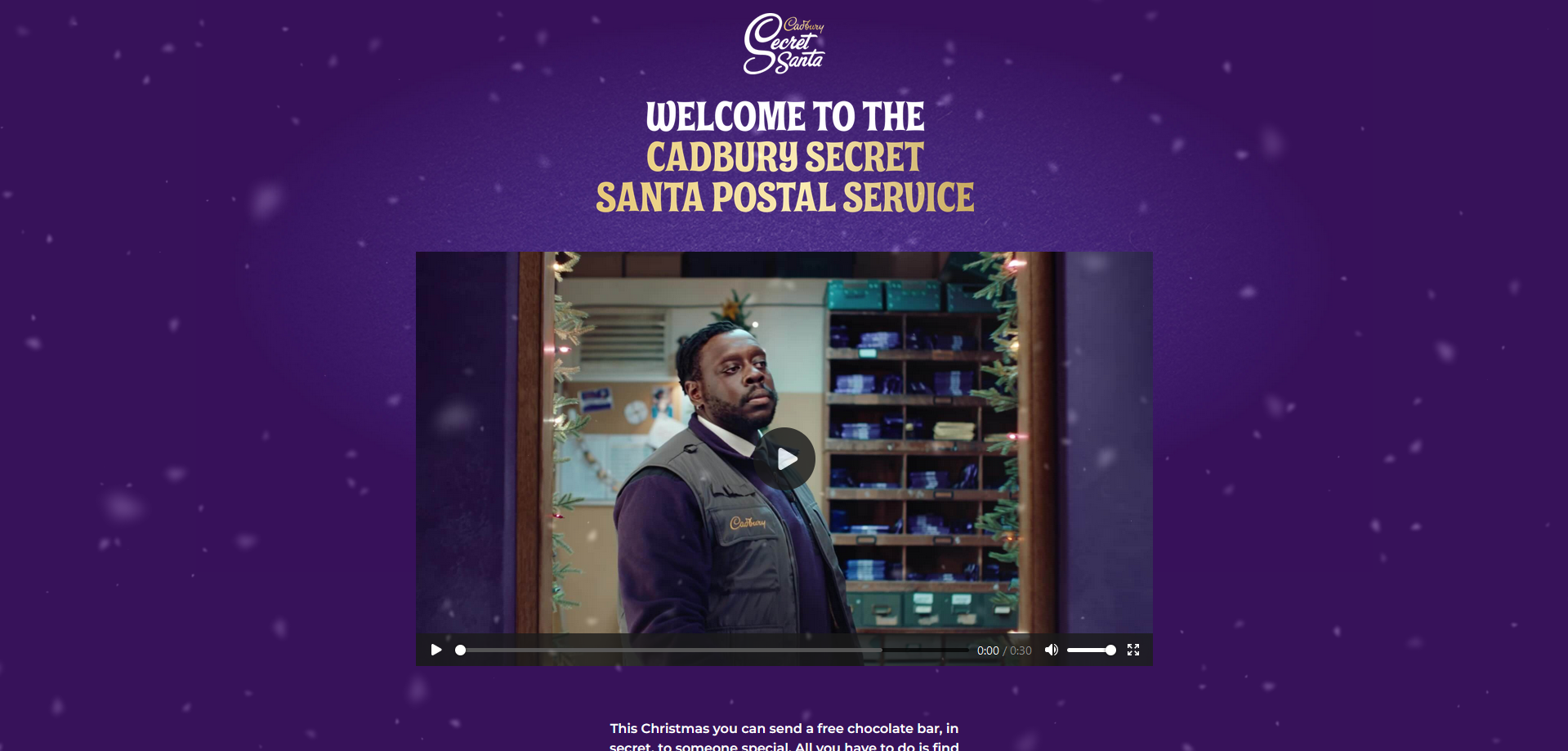 Screenshot of the Secret Santa page of the Cadbury website