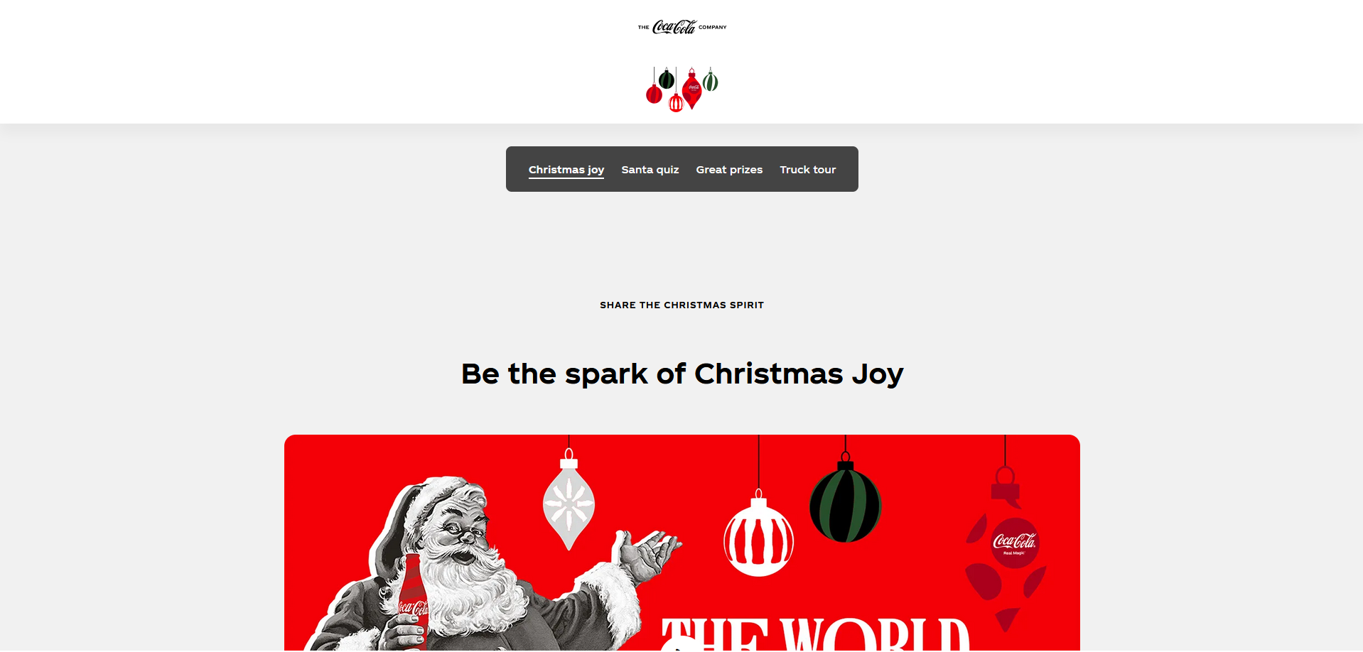 Screenshot of the Christmas page of the Coca-Cola website