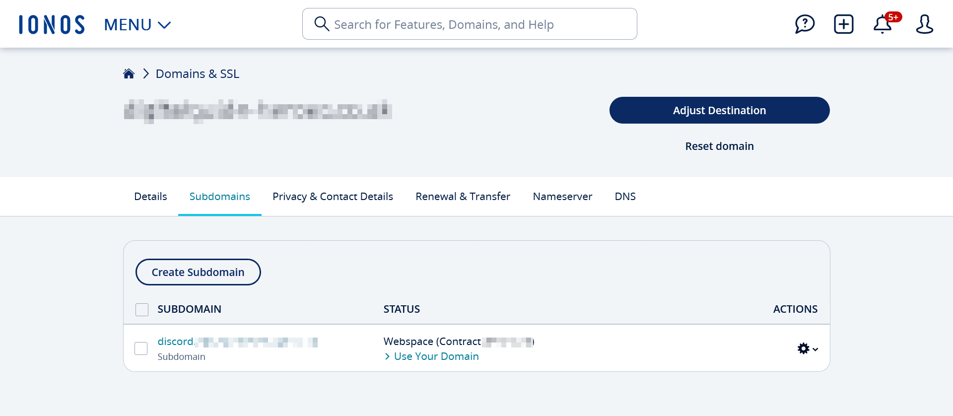 IONOS customer account domain management