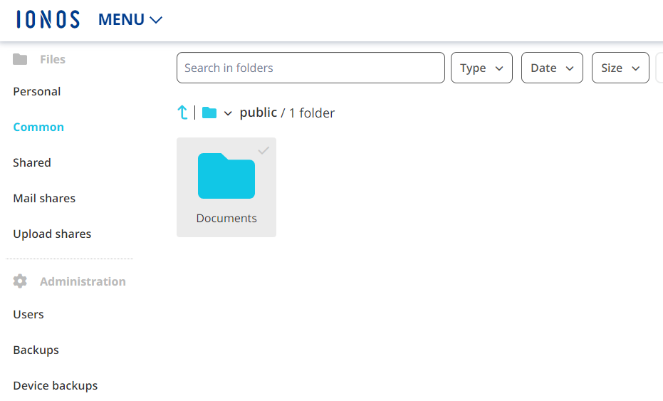 IONOS HiDrive: Web interface