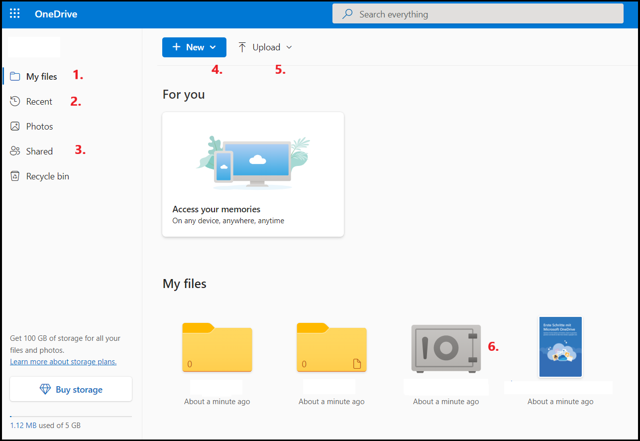 Screenshot of OneDrive’s user interface with a Microsoft account