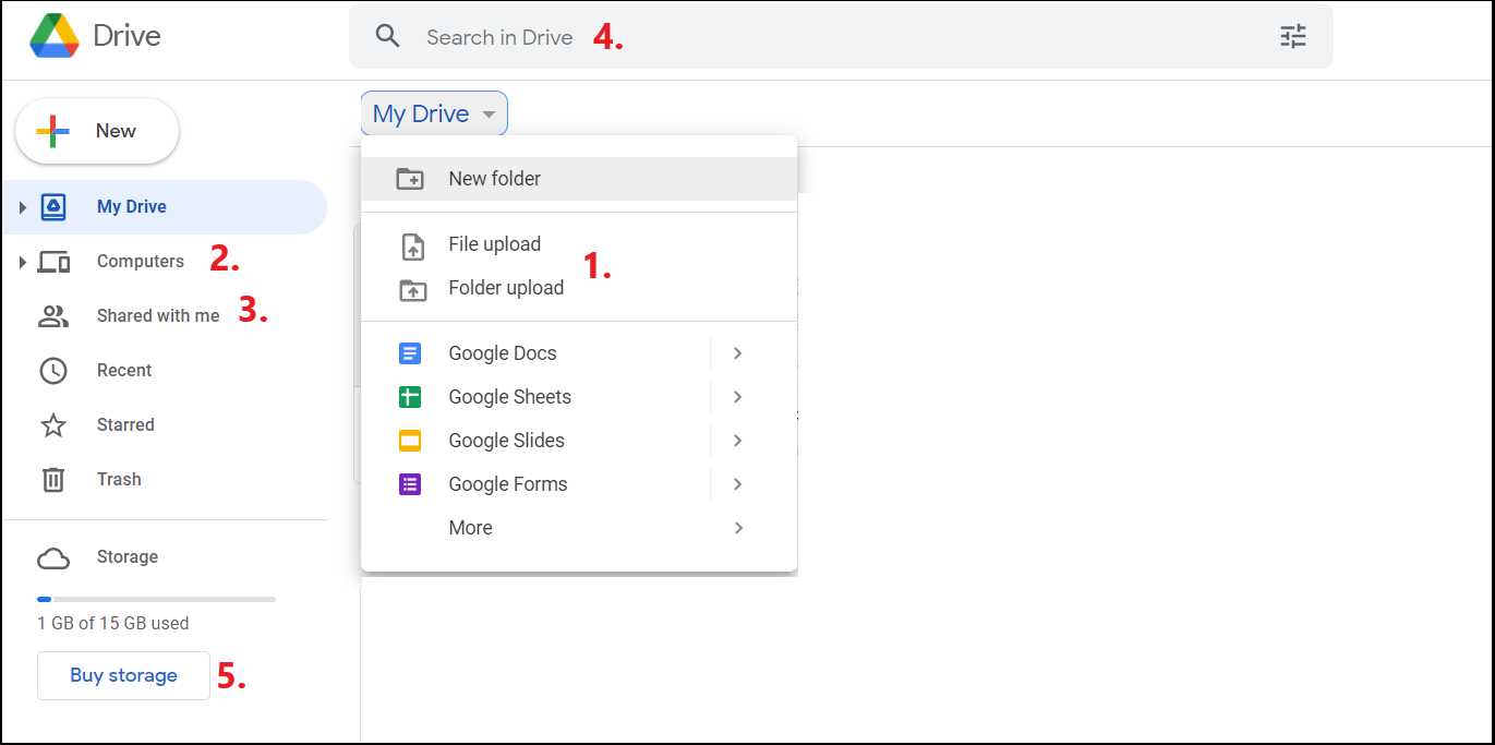 Screenshot of the Google Drive user interface