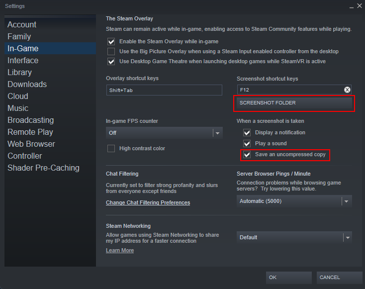 Steam settings: Changing the screenshot folder