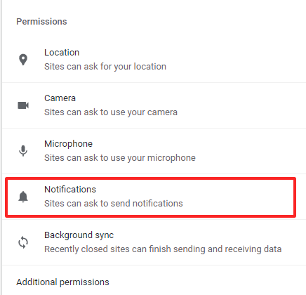 Screenshot of settings in the ‘Site Settings’ menu in Chrome