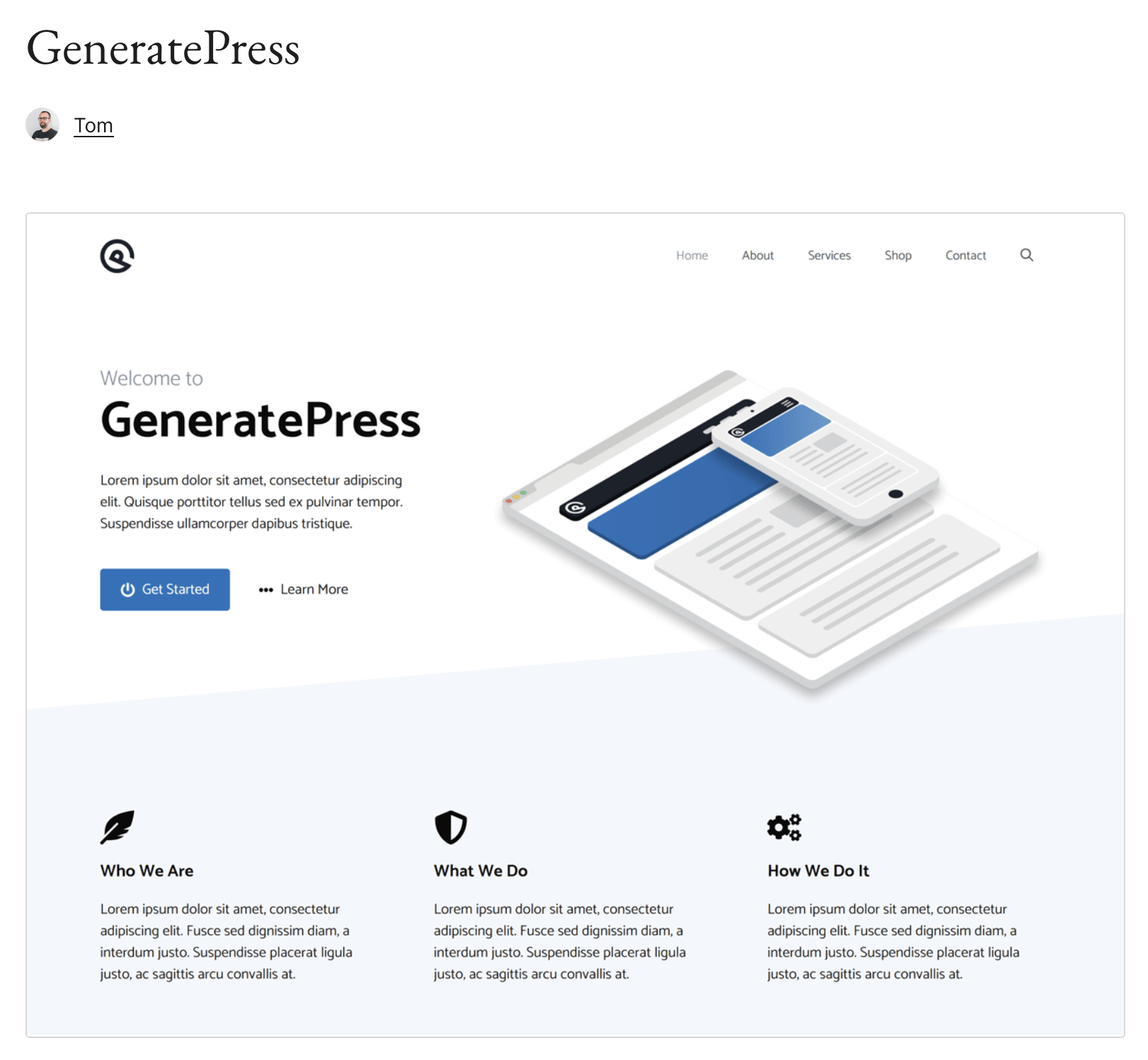 Preview of the WordPress theme GeneratePress on WordPress.org Image: Preview of the WordPress theme GeneratePress on WordPress.org