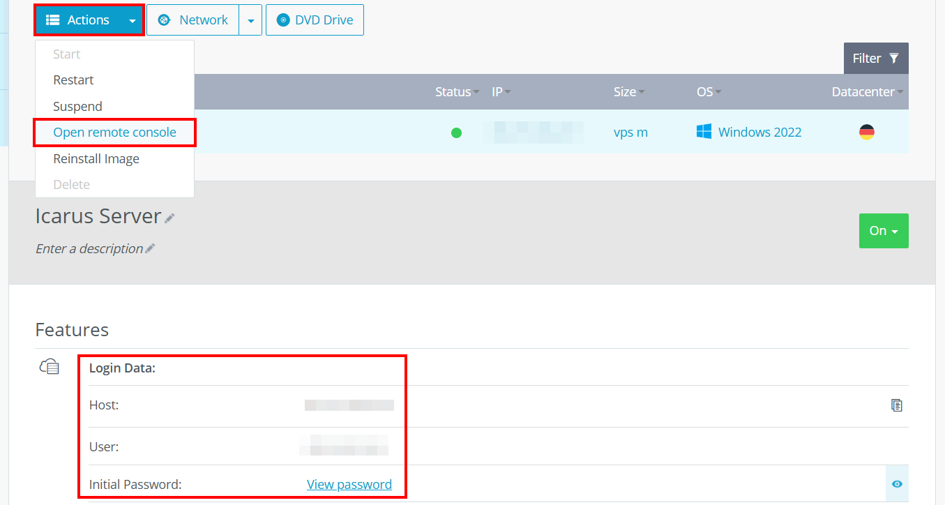 IONOS Cloud Panel: Open the remote console Image: IONOS Cloud Panel: Open the remote console