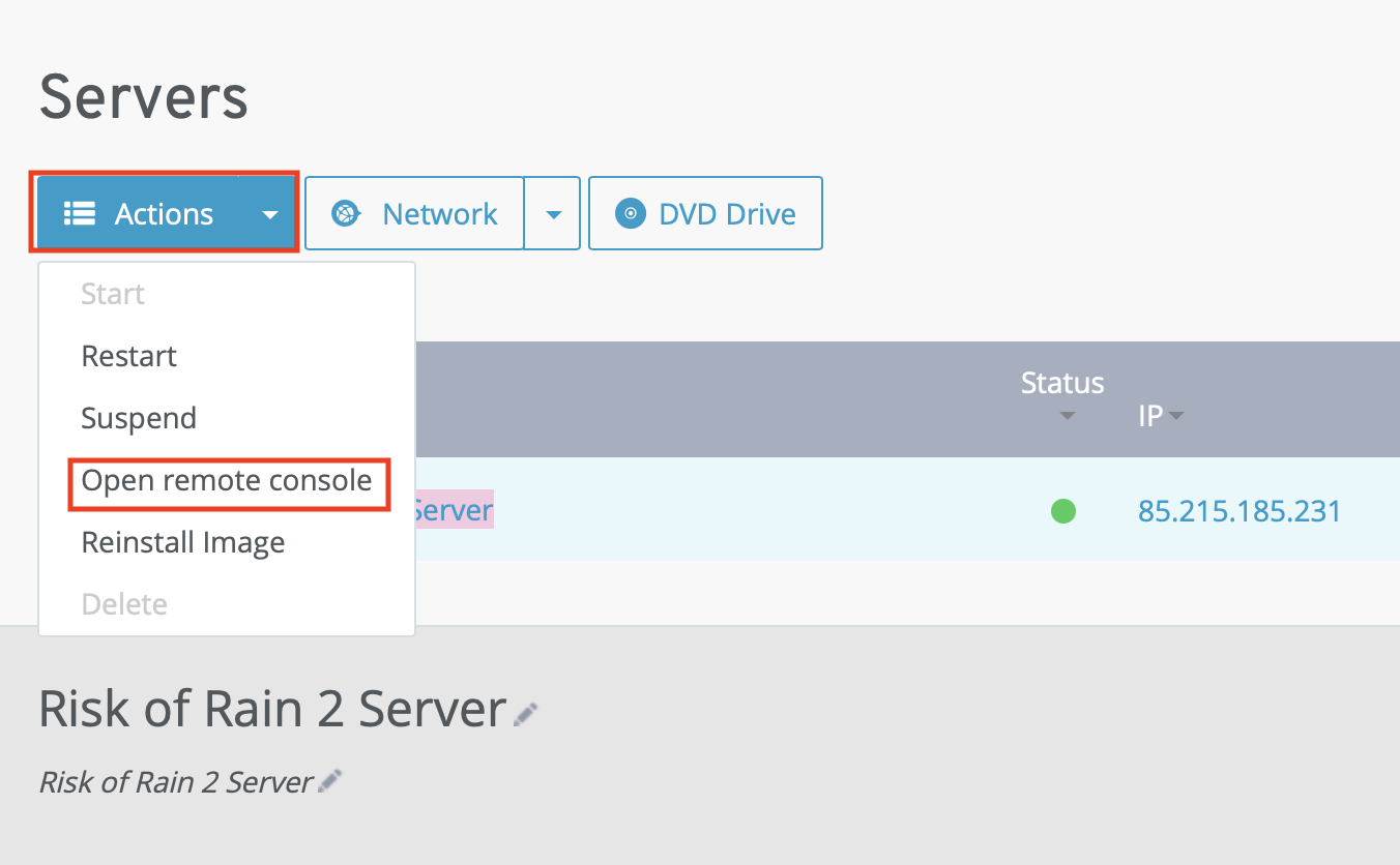 Screenshot of the IONOS cloud panel: Open the remote console Image: Screenshot of the IONOS cloud panel: Open the remote console