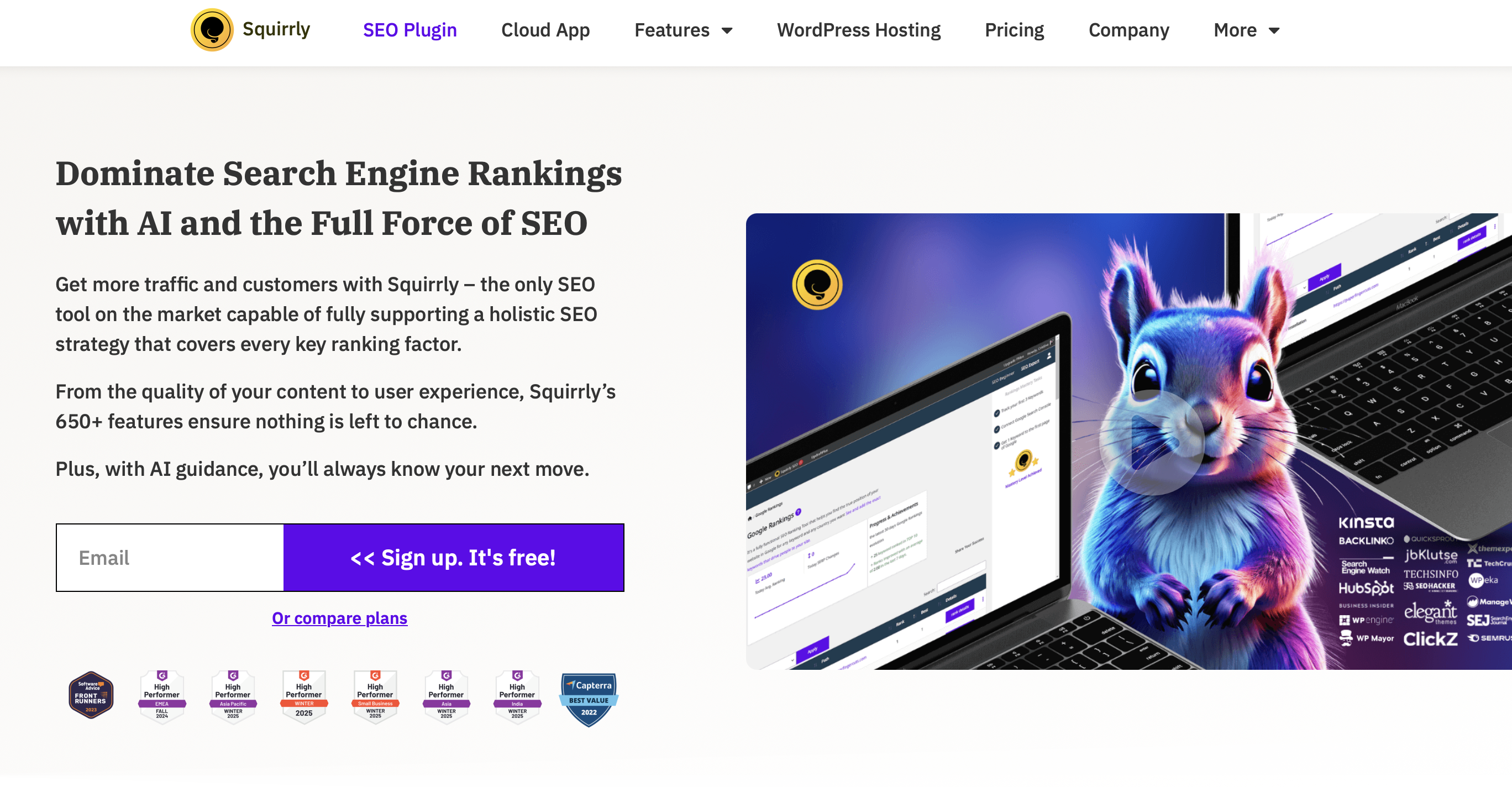 Website of WordPress premium plugin Squirrly SEO Image: Website of WordPress premium plugin Squirrly SEO