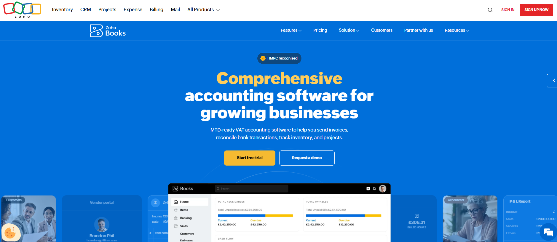 Zoho Books website Image: Zoho Books website