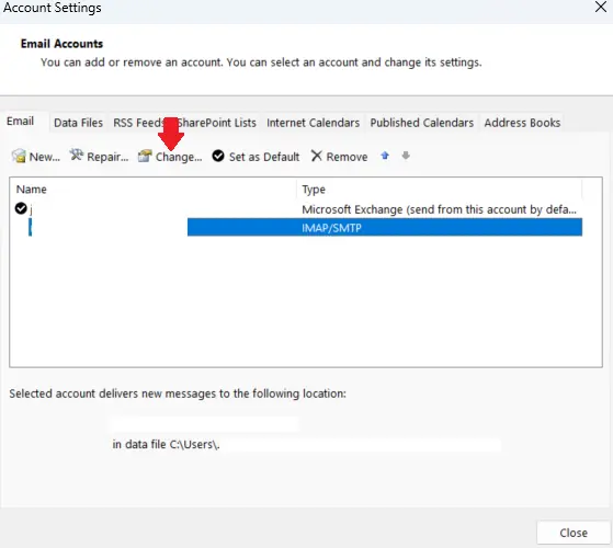 Image: Outlook change sender: Select the account you wish to change