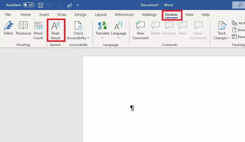 Image: Word menu ‘Review’ with the function ‘Read Aloud’